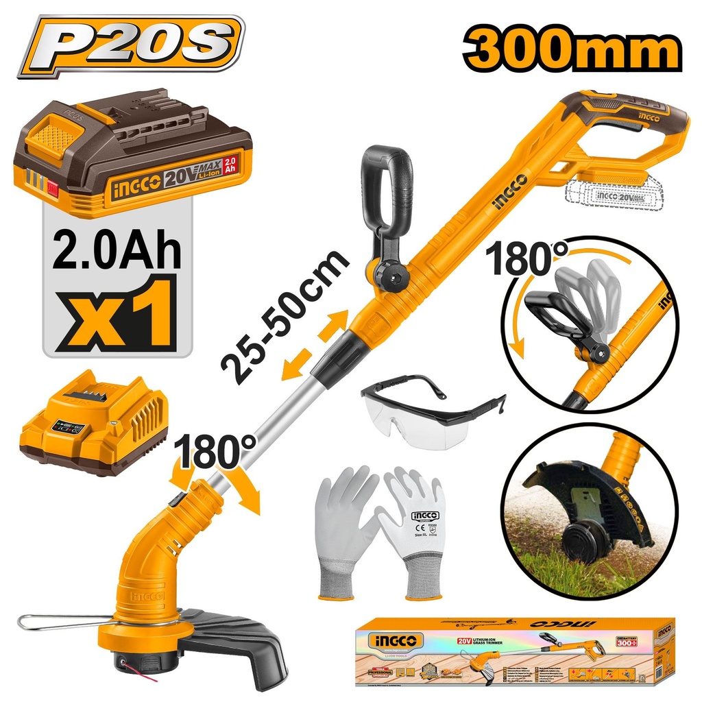 [CGTLI20301] INGCO PACK DEBROUSSAILLEUSE 20V+BATTERIE+CHARGEUR AU MAROC [CGTLI20301]