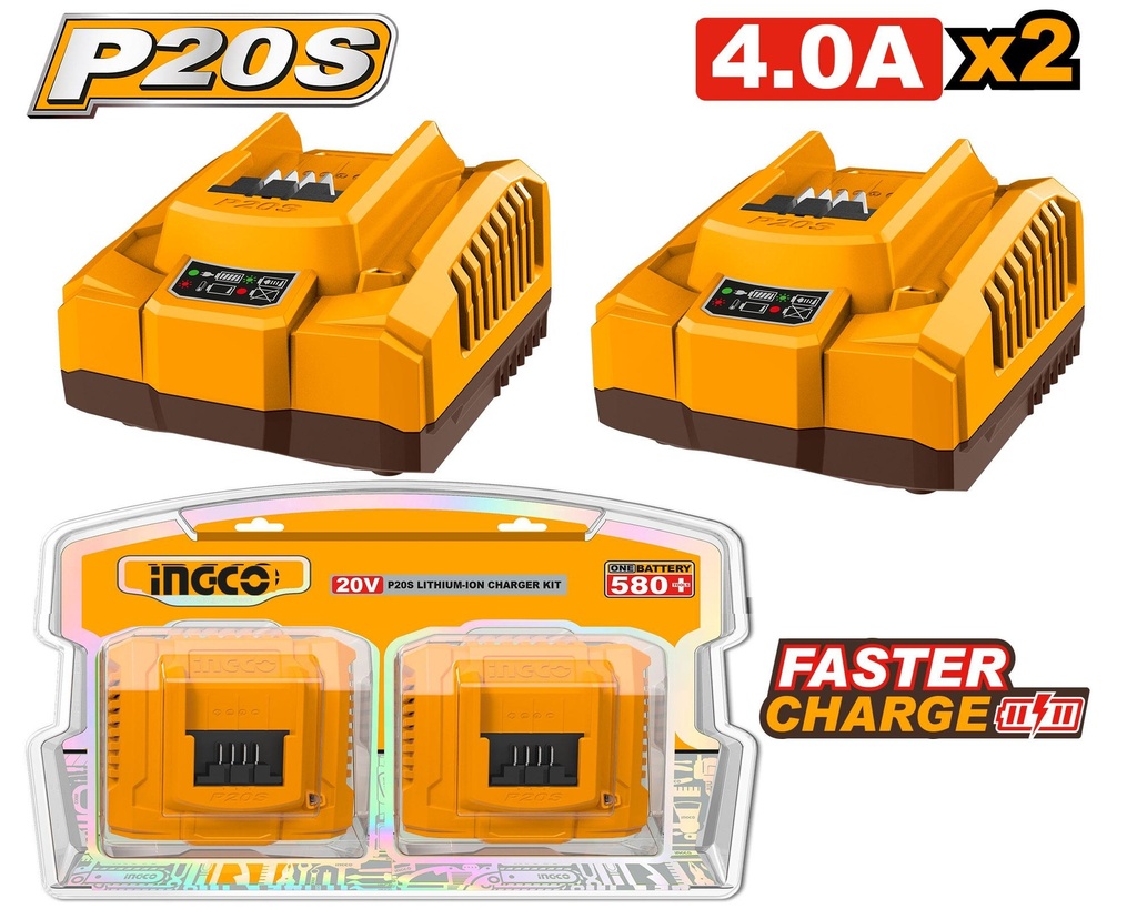 [COSLI250388] INGCO PACK DE 2 CHARGEUR 4.0AH INGCO AU MAROC [COSLI250388]
