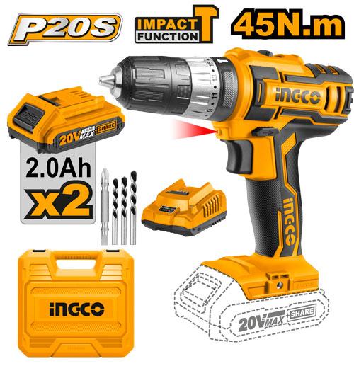[CIDLI200215] INGCO MALETTE PERCEUSE-VISSEUSE 20V SS 2BATTERIES AU MAROC [CIDLI200215]