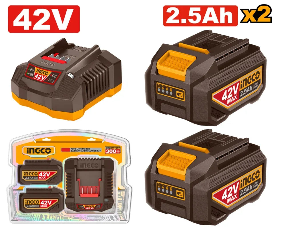 [FBCPM25221] INGCO KIT 2 BATTERIES LITHIUM-ION ET CHARGEUR 2,5AH 42V AU MAROC [FBCPM25221]