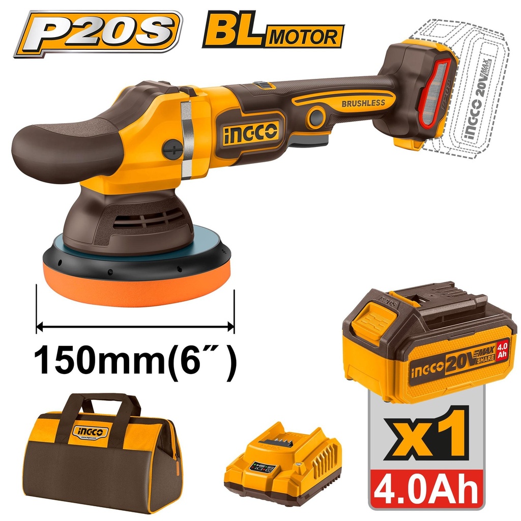 [APLI20151] INGCO POLISSEUSE SANS FIL  20V 150MM 1BATTERIE 4.0AH+CHARGEUR AU MAROC [APLI20151]