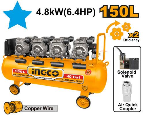 [ACS4481501] INGCO COMPRESSEUR 150L SILENCIEUX  4X1200 W  6.4HP AU MAROC [ACS4481501]