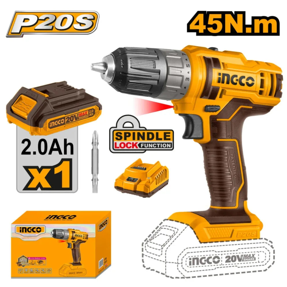 [CDLI200518] INGCO VISSEUSE SANS FIL LITHIUM 20V 1BATTERIE SI AU MAROC [CDLI200518]