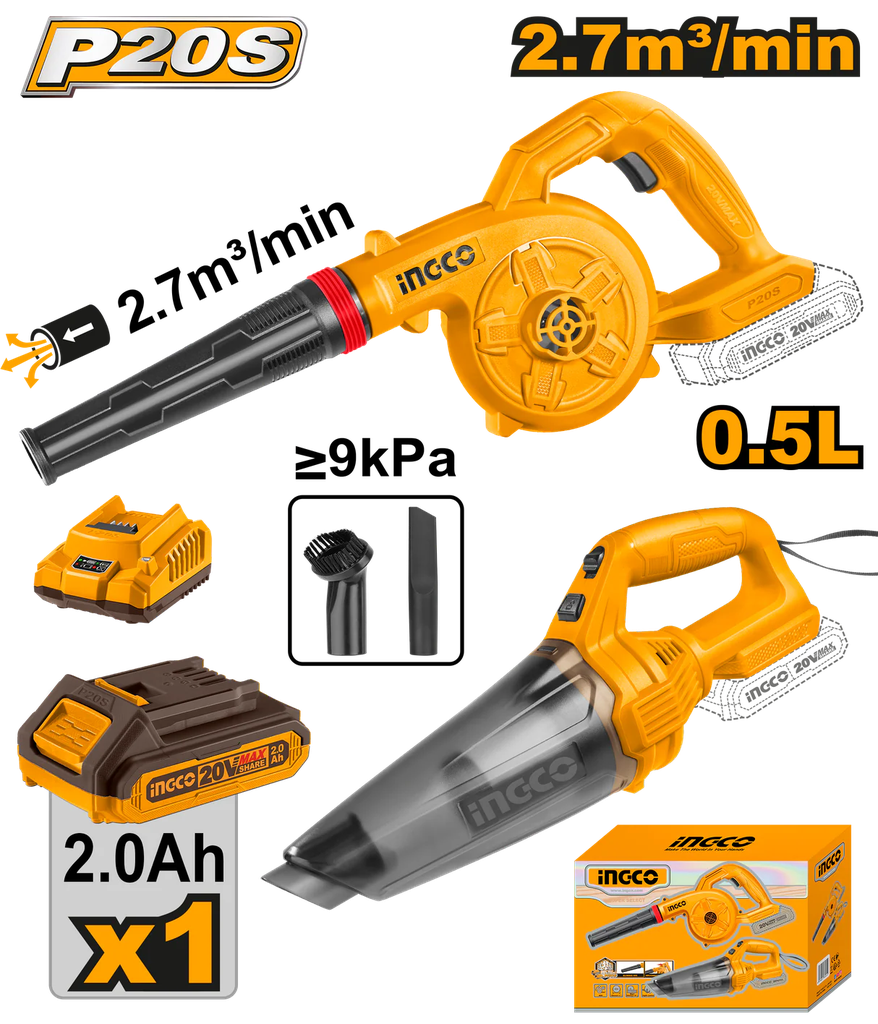 INGCO KIT CONBINE ASPIRATEUR+SOUFFLEUR SANS FIL 20V [COSLI240998]