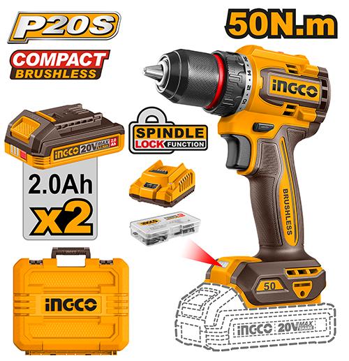 Visseuse-Perceuse Brushless INGCO 20V 50Nm | 2 Batteries | CDLI205062