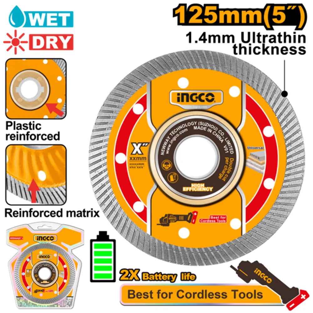 [DMD051251] INGCO DISQUE DIAMANTE ULTRA-MINCE A REBORD 125MM AU MAROC [DMD051251]