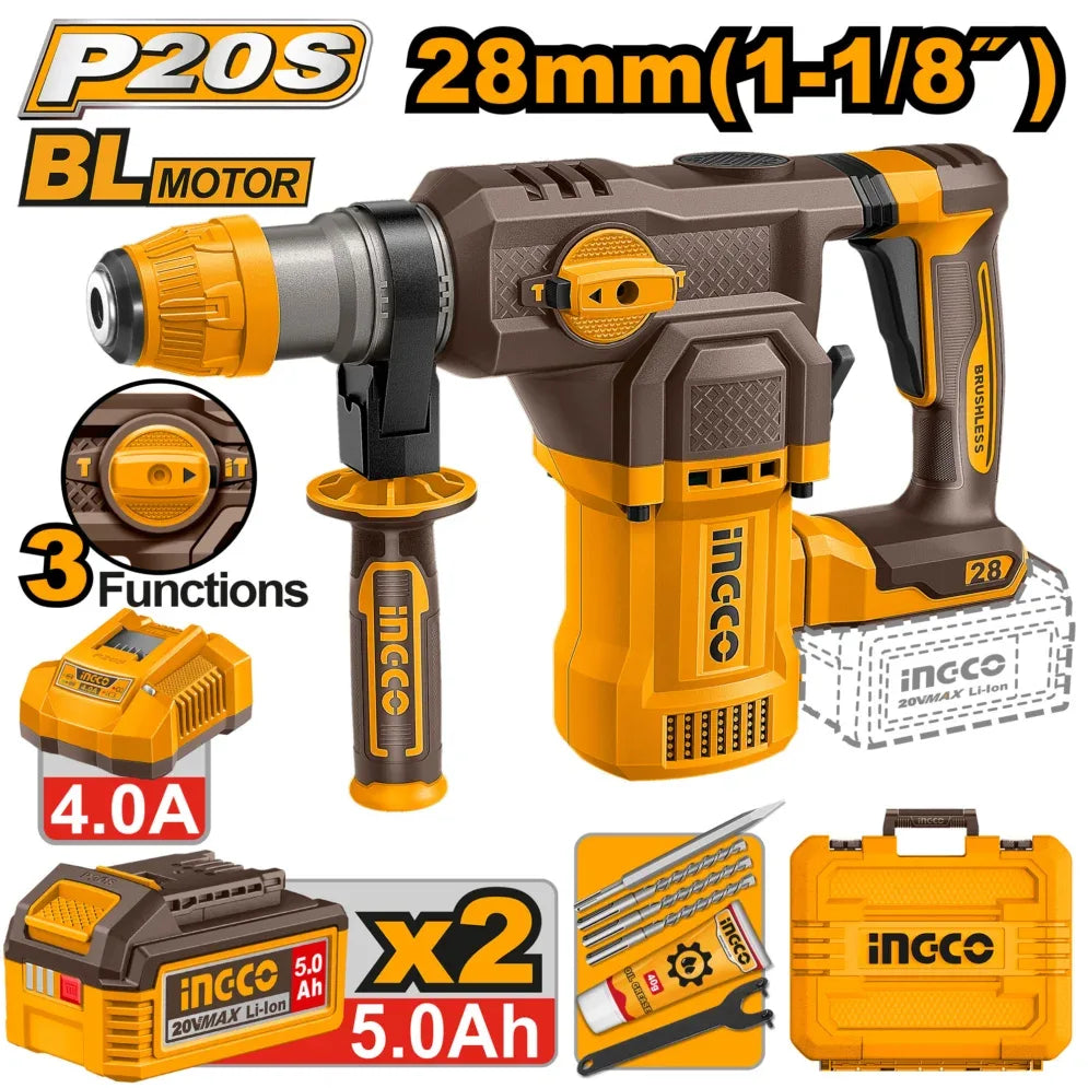 INGCO MARTEAU PERFORA 20V 28MM 2BAT 5AH+CH AU MAROC [CRHLI202862]