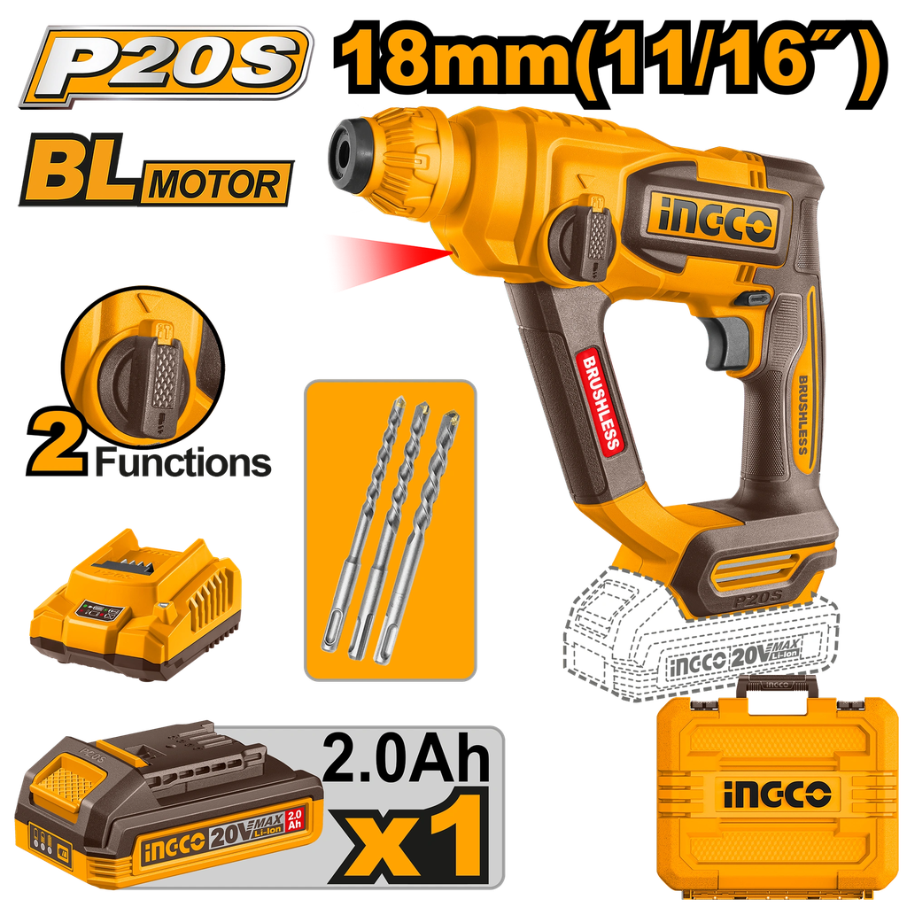 INGCO MARTEAU PERFORATEUR BRUSHLESS 20V 18MM INGCO AU MAROC [CRHLI201881]