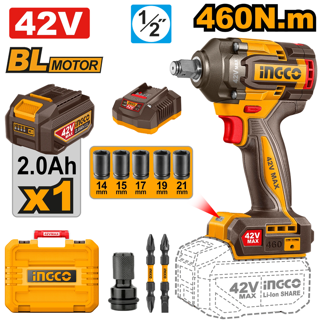 INGCO BOULONNEUSE SANS FIL 460N.M AVEC 1BATT ET 1 CHARGEUR AU MAROC [CIWLI42461]