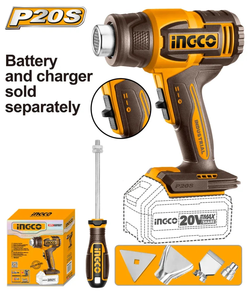 [HGLI2006] INGCO DECAPEUR THERMIQUE 20V 300-550°C SANS BATTERIE SANS CHARGEUR AU MAROC [HGLI2006]