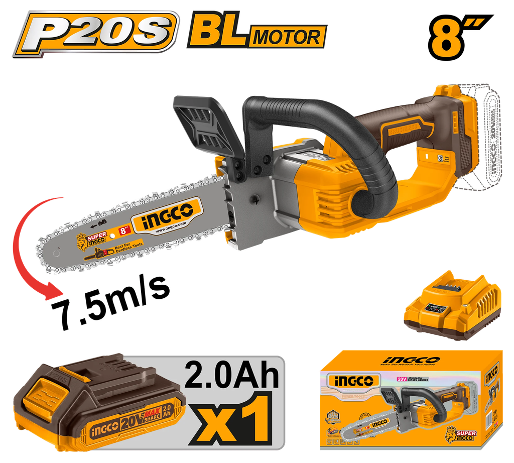 [CGSLI20851] INGCO TRONCONNEUSE A CHAINE 20V 1BATTERIE 8" 200MM AU MAROC [CGSLI20851]