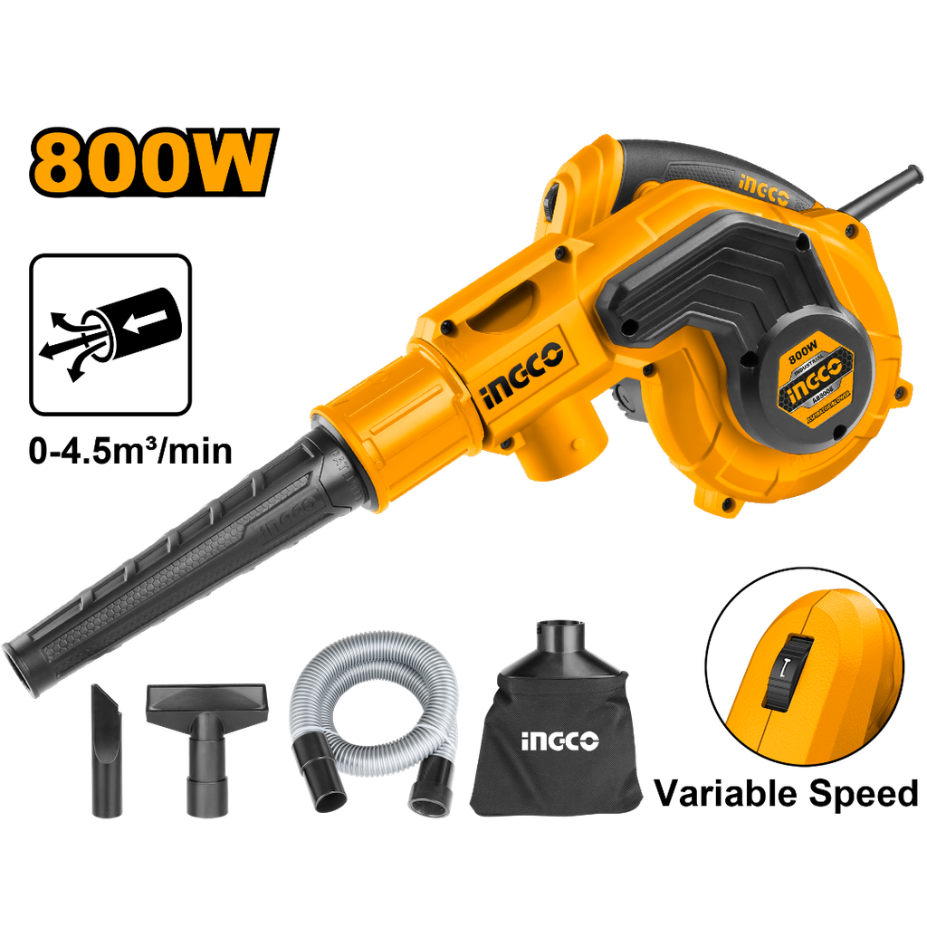 INGCO SOUFFLEUR ASPIRATEUR 800W + 4 ACCESSOIRES AU MAROC [AB8008]
