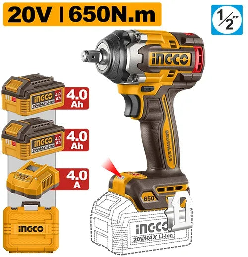 INGCO BOULONNEUSE 650N.M AVEC 2 BATT + CHARGEUR AU MAROC [CIWLI2065]