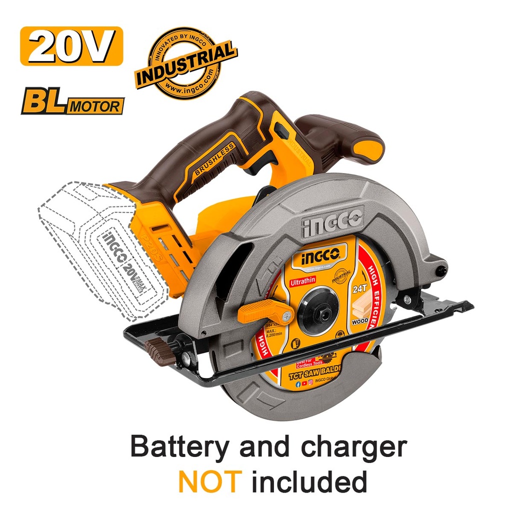 INGCO SCIE CIRCULAIRE BRUSHLESS 185MM 20V SANS BATTERIES SANS CHARGEUR INGCO AU MAROC [CSLI1851]