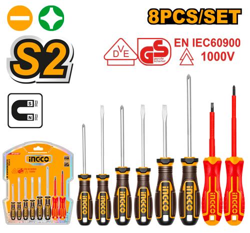 [HKSDS0838] INGCO SET DE 8 TOURNEVIS ISOLES 1000V AU MAROC [HKSDS0838]
