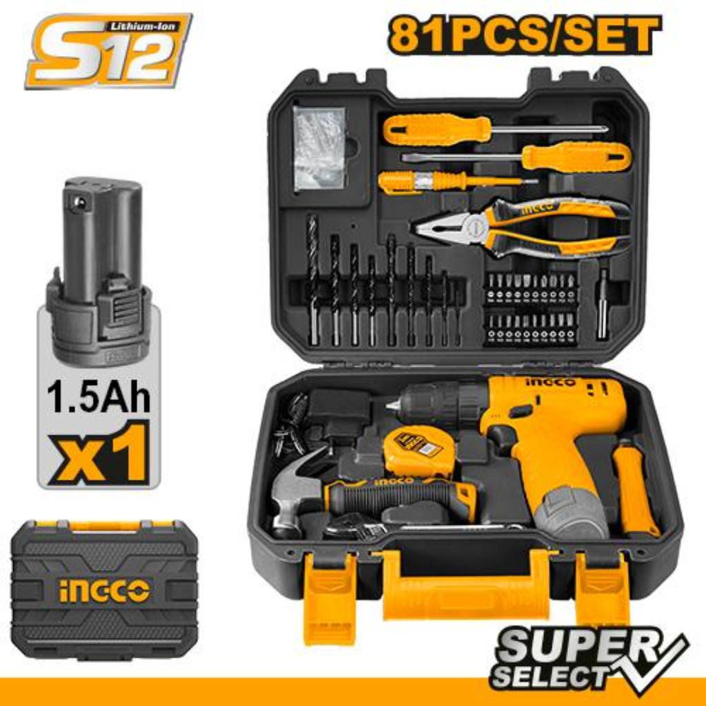 [HKTHP10811] INGCO COFFRET VISSEUSE 12V + 81OUTILS/ACCESSOIRES SS AU MAROC [HKTHP10811]