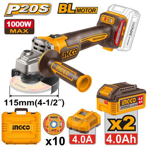 [CAGLI271532] INGCO MALETTE MEULEUSE 115MM 20V+2BATT 4AH+10DISQUES NR AU MAROC [CAGLI271532]