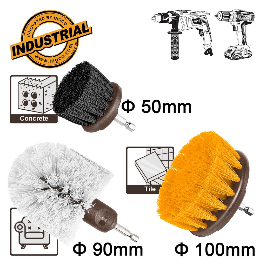 [WCB0301] INGCO JEU DE 3 BROSSES DE NETTOYAGE POUR VISSEUSE NR AU MAROC [WCB0301]
