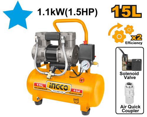 [ACS111152] INGCO COMPRESSEUR SILENCIEUX 15L 1100W(1.5HP) NR AU MAROC [ACS111152]