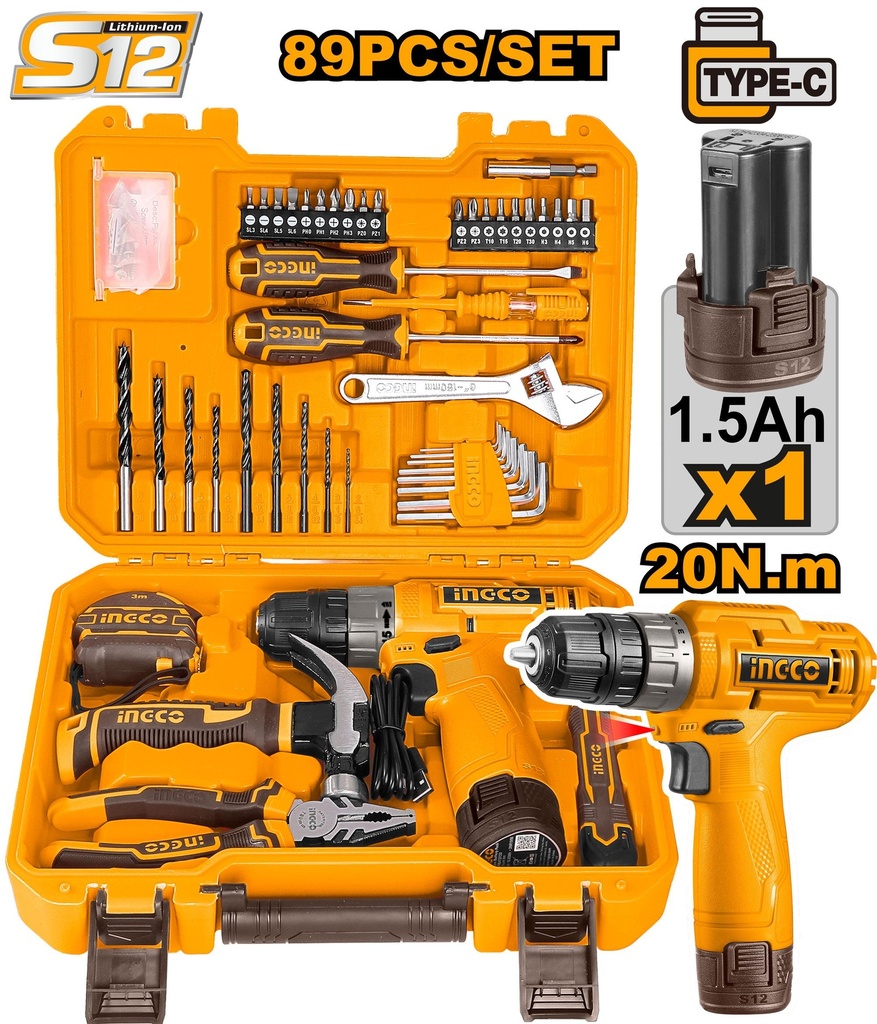 [HKTHP10891] INGCO COFFRET VISSEUSE 12V +89 PCS 1 BAT 1.5Ah AU MAROC [HKTHP10891]
