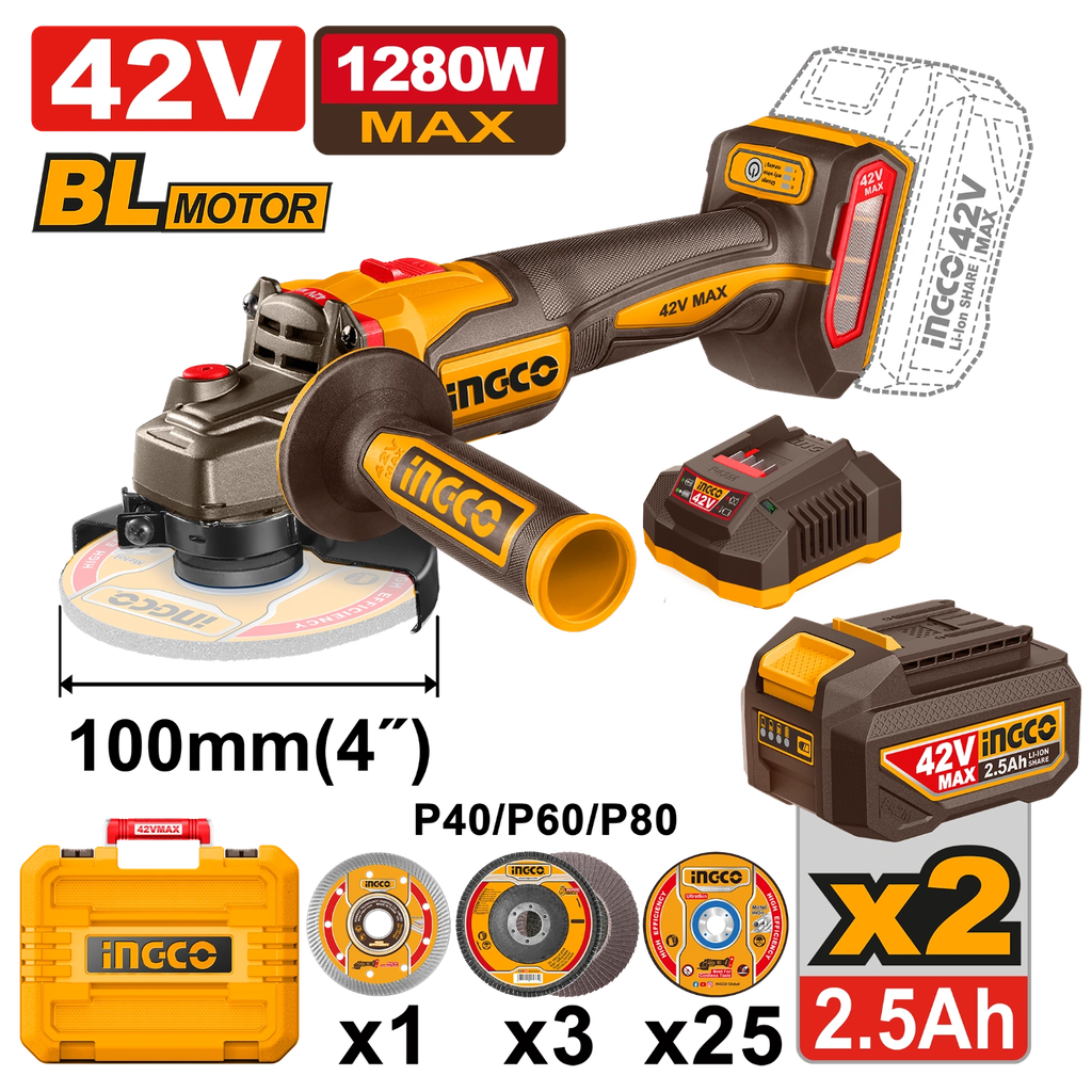[CAGLI4108112] INGCO MEULEUSE D'ANGLE SANS FIL 42V+2BAT AU MAROC [CAGLI4108112]