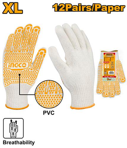 [HGVK05] INGCO GANTS TRICOTES AVEC POINTS EN PVC XL AU MAROC [HGVK05]