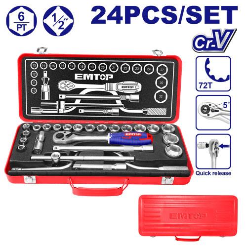 [ESKT12243] Composition cliquet-douilles 1/2" de 24 pièces EMTOP | ESKT12243