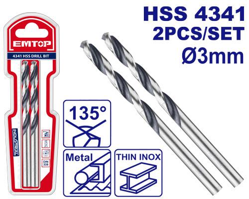EMTOP 2 FORETS HSS 4341 - DIAM 3MM [ ETDB310302 ]