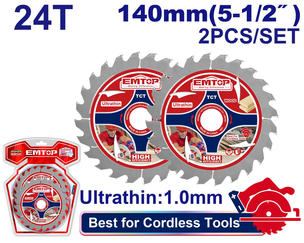 [ETCT1403] EMTOP JEU DE LAMES DE SCIE 140MM - 24 DENTS ÉPAISSEUR 1MM [ ETCT1403 ]