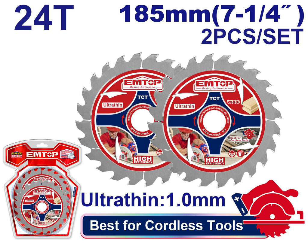[ETCT1853] EMTOP JEU DE LAMES DE SCIE 185MM - 24 DENTS ÉPAISSEUR 1MM [ ETCT1853 ]