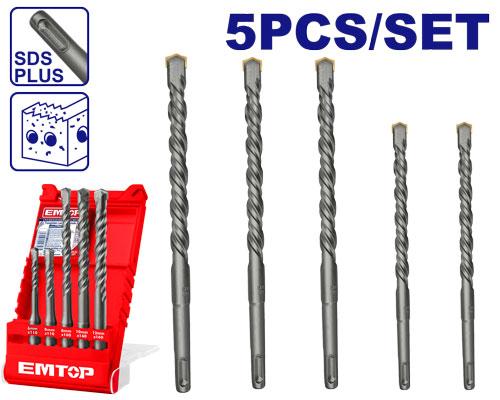 EMTOP LOT DE 5 MÈCHES SDS PLUS POUR MARTEAU PERFORATEUR [ EHDR12052 ]