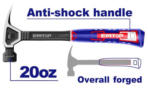 EMTOP MARTEAU DE MENUISIER AVEC MANCHE ANTI-CHOC - 560G [ EHAMCH2020 ]