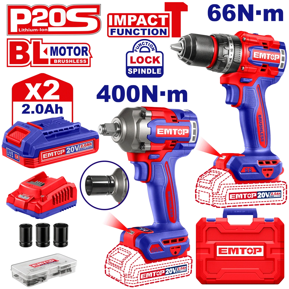 EMTOP PACK VISSEUSE À PERCUSSION 66NM + CLÉ À CHOC 400 NM [ ECKL20275 ]