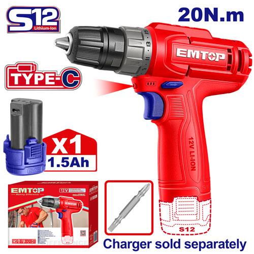EMTOP VISSEUSE 12V 20NM + BATTERIE 1,5AH [ ECDL12456 ]