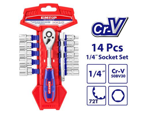 Jeu de 14 douilles 1/4" EMTOP | ESKT14141