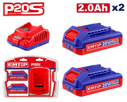 Pack 2 batteries 2.0 Ah + chargeur EMTOP | ELBCPK2212