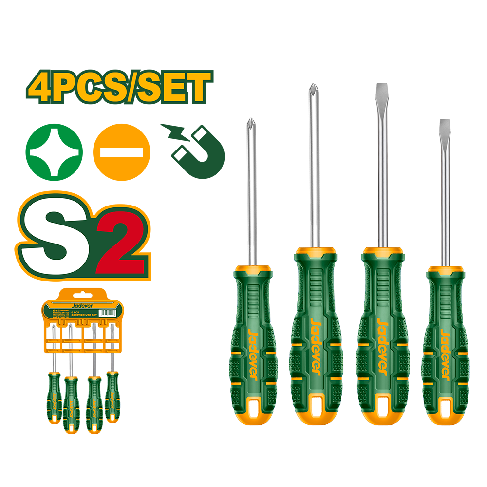 JADEVER JEU DE 4 TOURNEVIS 1PCS SL5.5*5*100MM 1PCS PH1*5*100MM 1PCS SL6.5*6*150MM 1PCSPH2*6*150MM AU MAROC [JDSSA404]