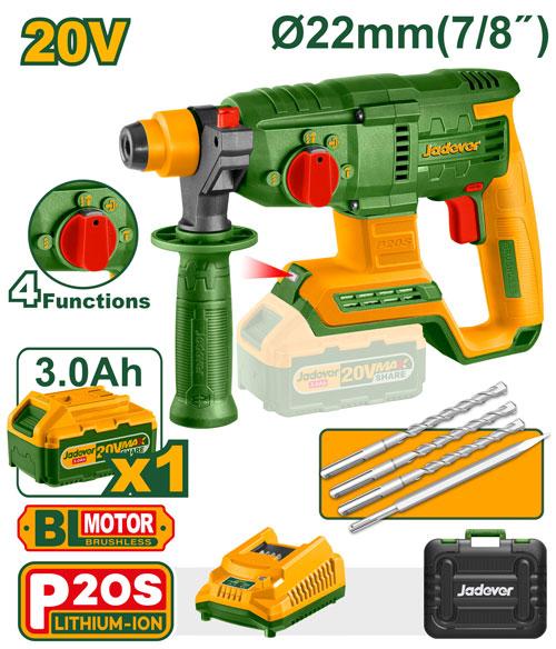 JADEVER MARTEAU PERFORATEUR 20V BRUSHLESS 1 BAT 3,0AH +CHARGEUR AU MAROC [JDLM1522]