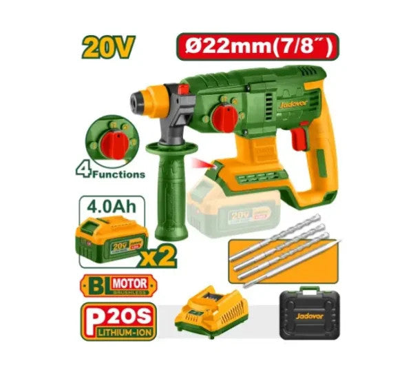 [JDLM15225] JADEVER MARTEAU PERFORATEUR SANS FIL 22M AVEC 2 BATTERIES 4,0AH ET 1 CHARGEUR + ACCESSOIRES AU MAROC [JDLM15225]