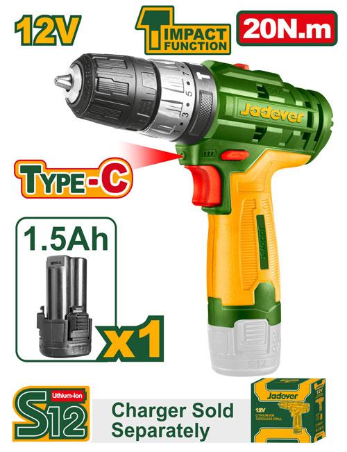 JADEVER PERCEUSE VISSEUSE 12V 20NM 1 BATTERIE 1.5AH SANS CHARGEUR AU MAROC [JDCDS540]