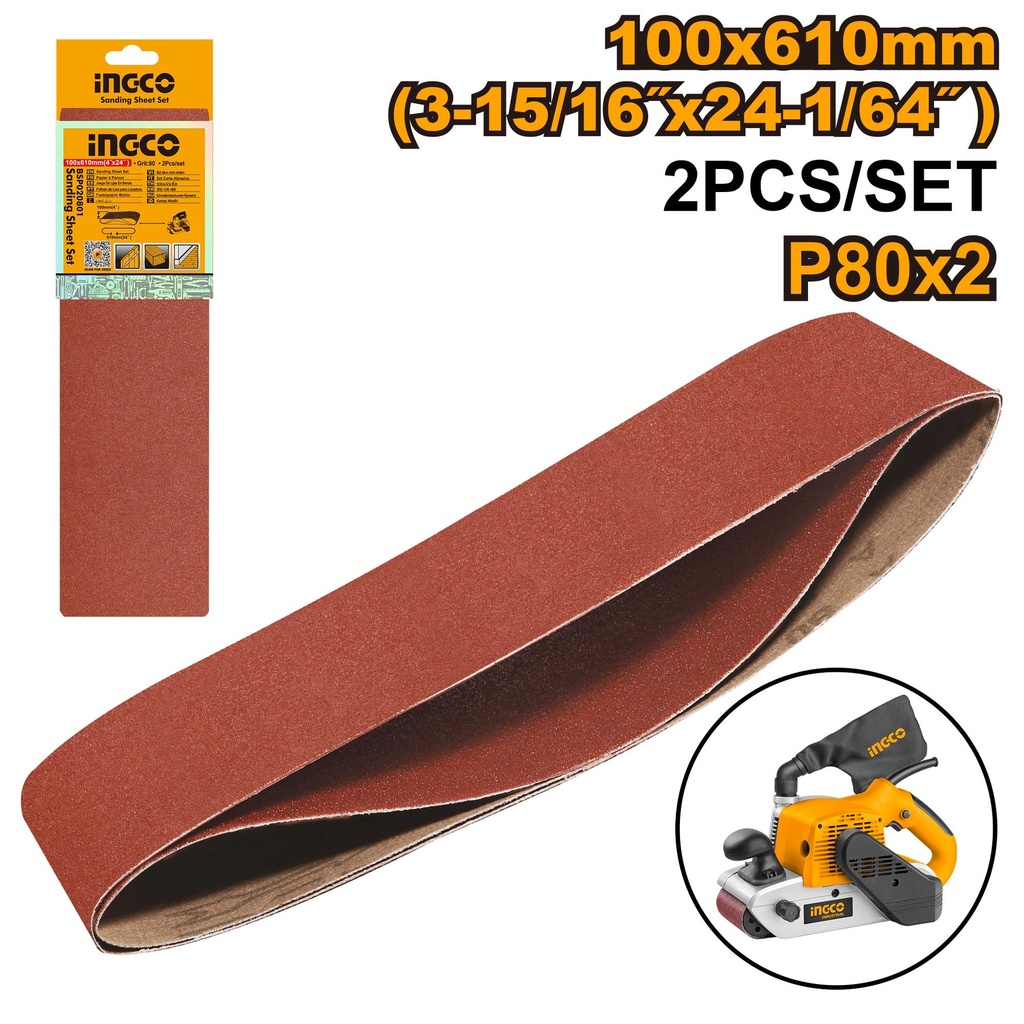 INGCO JEU FEUILLES ABRASIVES POUR PONCAGE 2PCS 100*610MM AU MAROC [BSP020801]