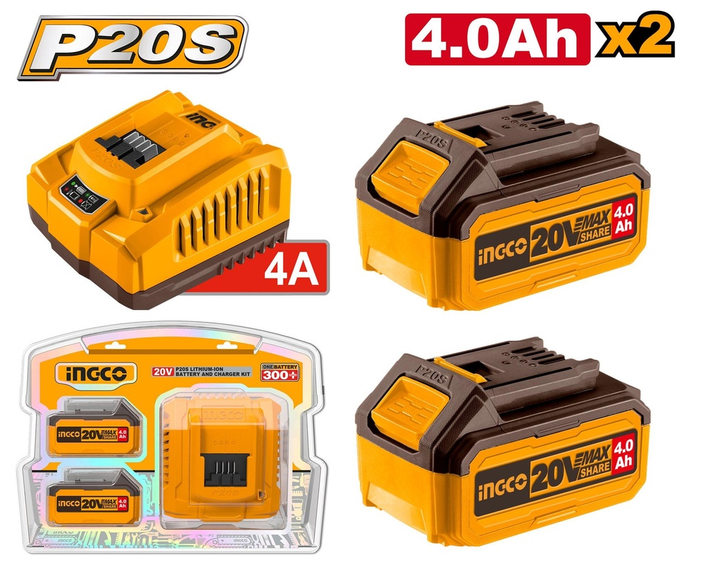 [FBCPK1424] INGCO PACK 2 BATTERIE + CHARGEUR 4Ah AU MAROC [FBCPK1424]