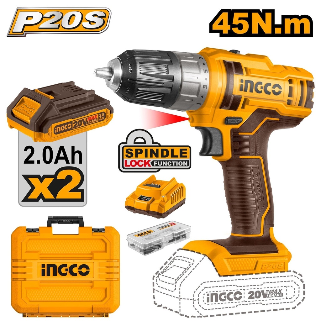 [CDLI200528] INGCO MALETTE VISSEUSE SANS FIL 20V 45NM 2BATTERIES NR AU MAROC [CDLI200528]