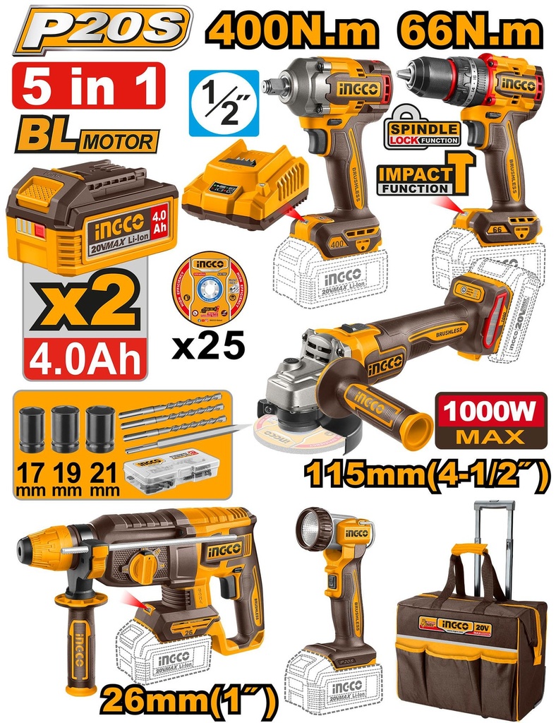 [CKLI2059] PACK VALISE DE 5 MACHINES 20V AU MAROC [CKLI2059]