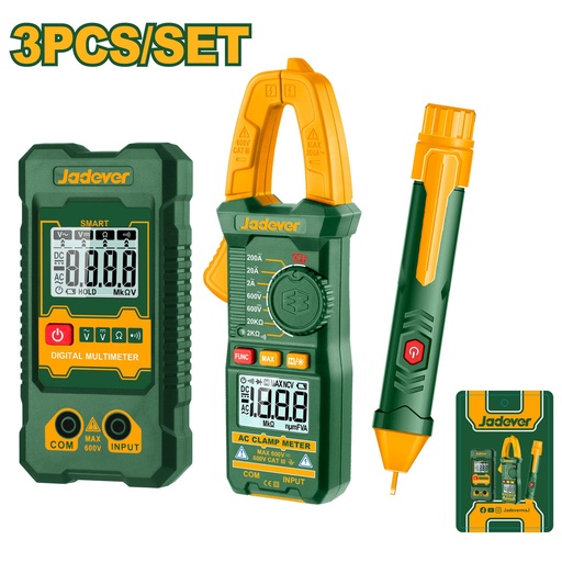 JADEVER TROUSSE DE TEST ÉLECTRIQUE PINCE AMPEREMETRIQUE+ MULTIMETRE +DETECTEUR DE TENSION AU MAROC [JDDM94011]